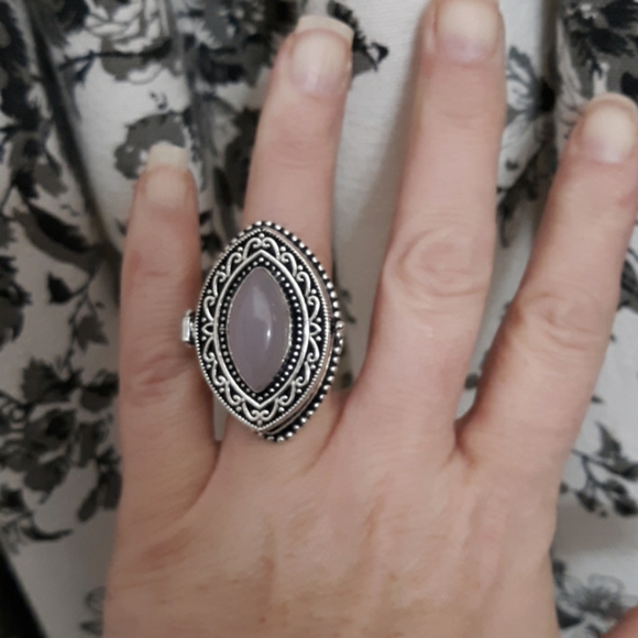 New Oversized Pink Chalcedony 925 Silver Poison Ring. - Picture 2 of 8